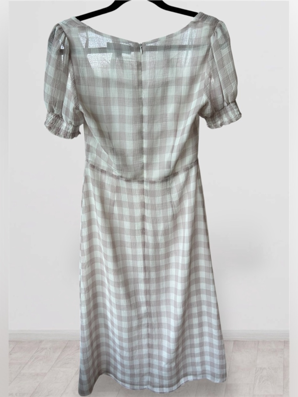 Lulus Pink Gingham Midi Dress with Puff Sleeves A line - Picture 3 of 7
